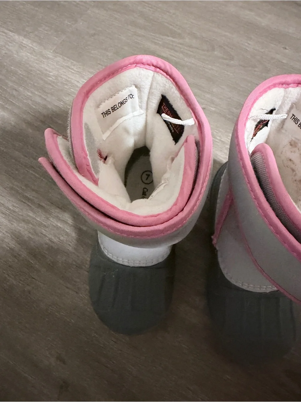Kids White and Pink Winter Boots - Pink Trim